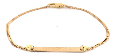 Pulsera De Oro Amarillo 18k Groumet Con Placa Rectangular 