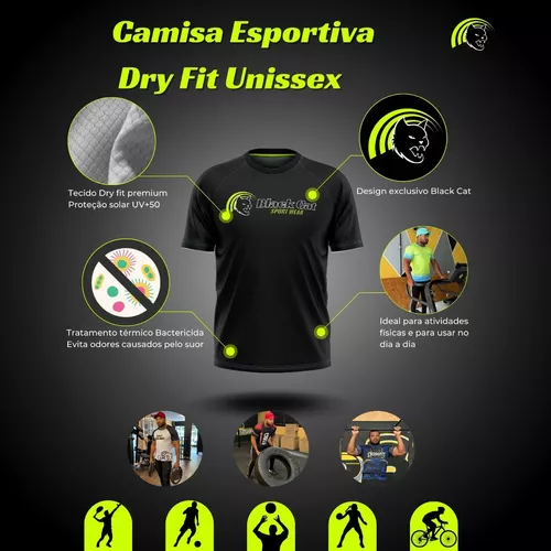 Camiseta Esportiva Masculina Dry Fit com proteção UV+ Black