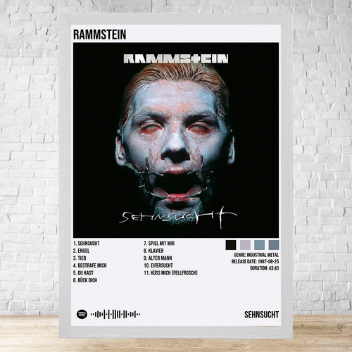 Cuadro Rammstein Sehnsucht 30x40 Con Vidrio Y Marco C303 Blanco Clasico