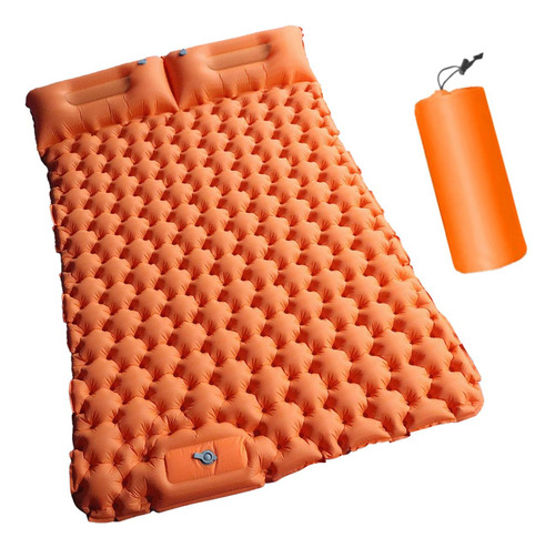 Colchón Inflable De Camping Personas, Almohada Naranja