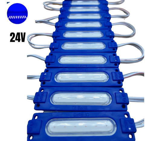 10 Modulos Led Chip Cob 24v 2w Azul Ip67 Alto Brillo 