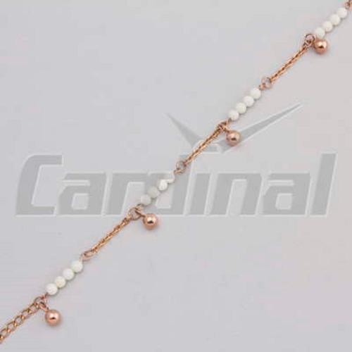 Pulsera Acero Bolitas Blancas Y Rose Cardinal Para Regalo