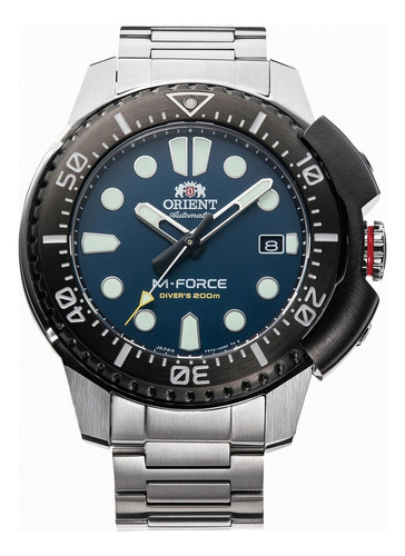 Reloj Orient M-force Automatic Diver 200m Ra-ac0l07l00b Color de la malla Plateado Color del bisel Negro Color del fondo Azul
