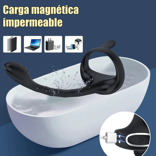 App Control Anillo Pene 2 En 1 Plug Anal Clítoris Vibrador Color Negro