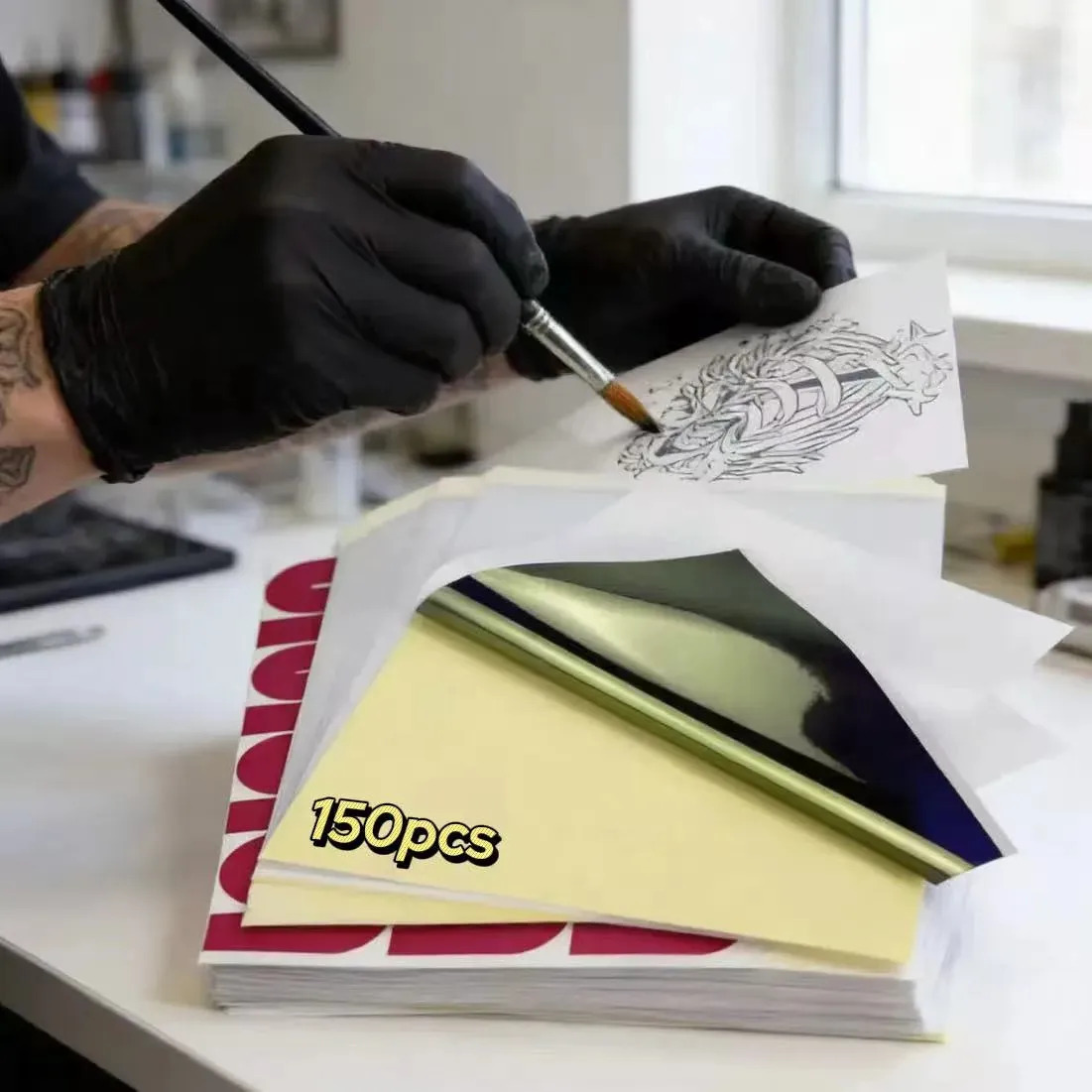 Edenmx 150 Pcs Papel Hectografico Para Tatuar/compatible Con Todas Las Máquinas Tattoo Printer/inkjet Stencil/impresora Termica Tatuajes/papel Para Tatuajes Temporales/gel Transfer