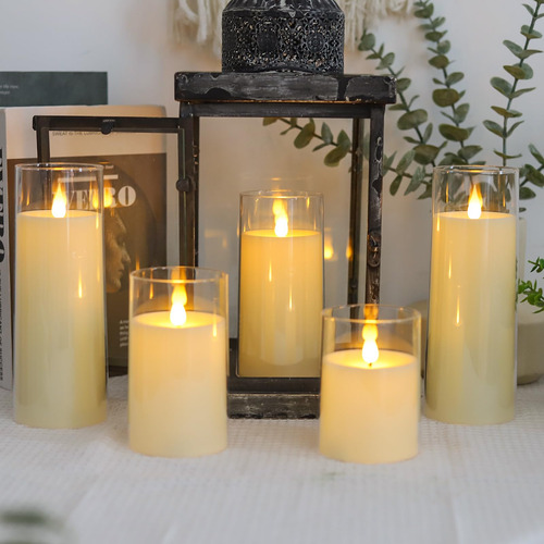 5pz Recargable Velas Led Parpadeantes Sin Llama Con Vidrio