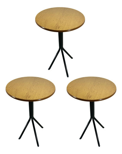 Kit 3 Mesa Bistrô 76cm Redonda Tampo Canela 60cm Bar Padaria Cor Marrom