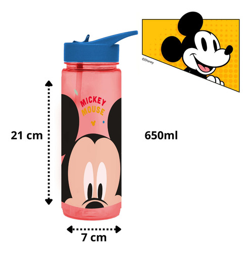Garrafa Infantil Menino Com Canudo Mickey 650ml Disney Tuut Cor Vermelho