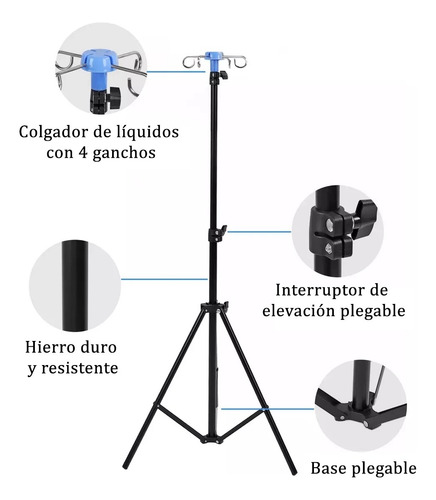 Porta Suero Tripie Base De Metálica 4 Ganchos Ajustable