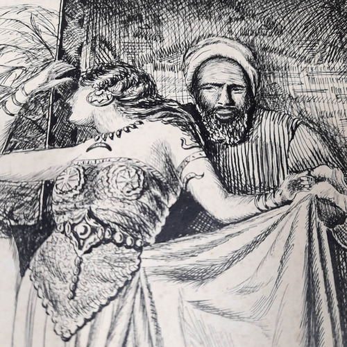 Imagem 3 de 7 de Pintura Desenho Bico De Pena Nanquim Datado 1953 Antigo