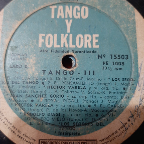 Sin Tapa Disco Tango 3 Pontier Quinteto Real Milena T0