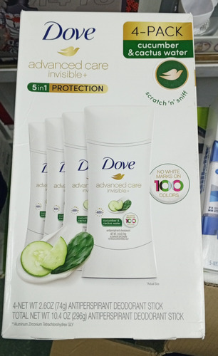 Desodorante Dove Advance Care Invisible Para Mujer Paquete 4