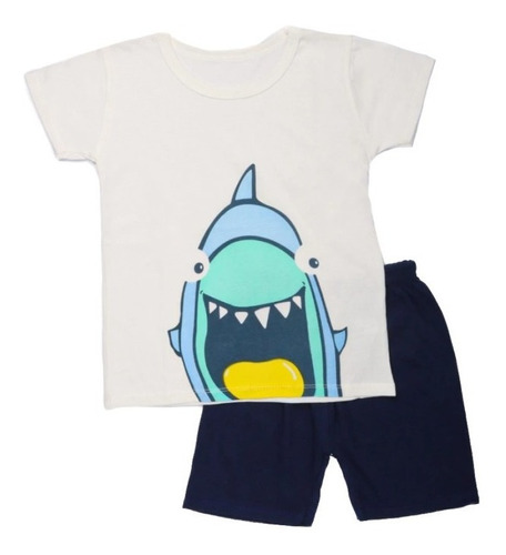 Pijama Niño Manga Corta Verano Shark Azul Pimenton Infantil 