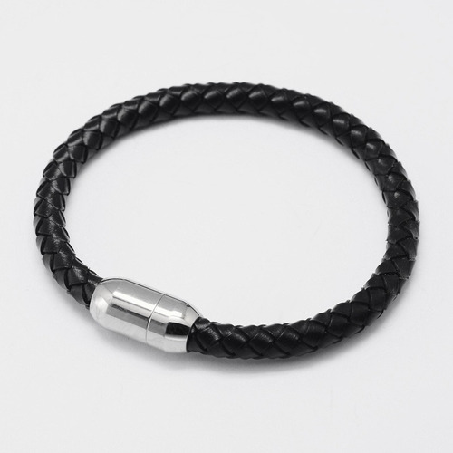 Pulsera Cordon De Cuero Negro Con Cierre Magnetico 