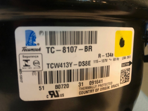 Imagen 2 de 2 de Motor Compresor Tecumseh Brasil 1/3 Hp 110v R134 Tcw413y