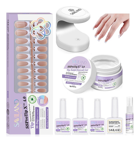 Saviland Soft Gel Nail Tips Cuadrado Largo 96pcs,gel,lámpara Color Purple Long Square
