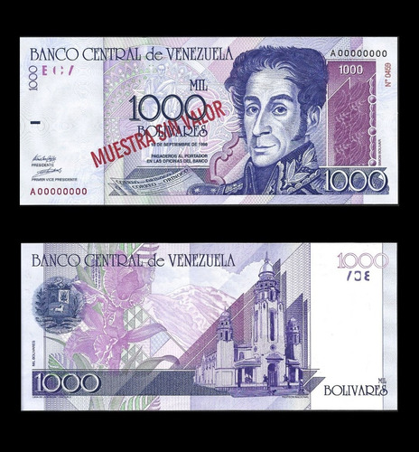 1998 Espécimen Sin Valor Del Billete De 1.000 Bs. Cond: Unc.