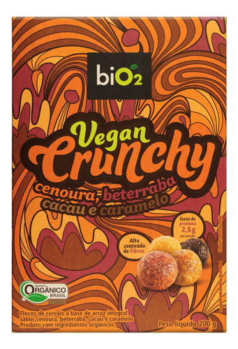 Cereais biO2 Vegan Crunchy Cenoura, Beterraba, Cacau e Caramelo em caixa sem glúten 200 g
