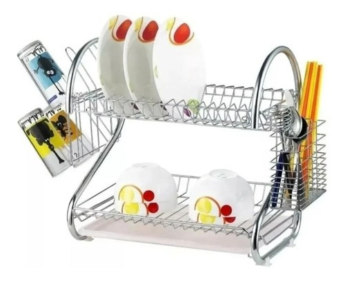 Imagen 4 de 5 de Secador Platos Escurridor Vajilla 2 Niveles Acero Inoxidable