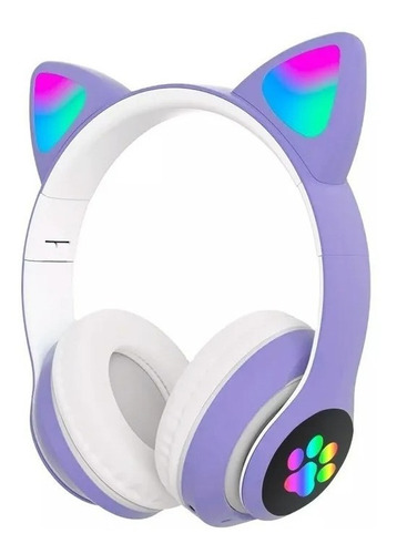 Audífonos De Gato Bluetooth Audífonos Con Orejas Niña Rgb Color Violeta