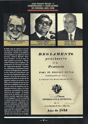 Gobernadores Y Legisladores De Cordoba (1820/1996)