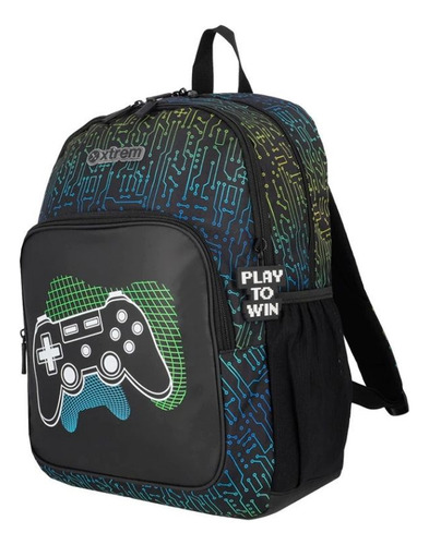 Mochila Xtrem Hopper Negra Gamer Urbana Escolar Reforzada Color Negro Diseño De La Tela Liso