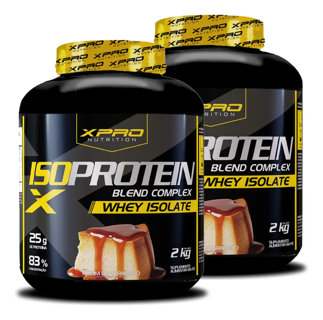 Kit 2 Suplementos Whey Protein Isolado Blend Complex 2kg Pudim De Caramelo Zero Açucar - Xpro Nutrition