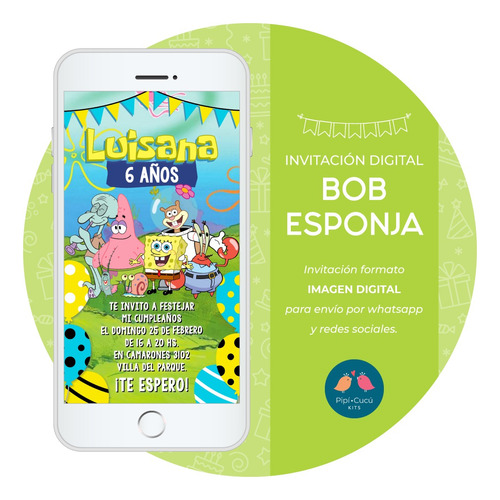 Invitación Virtual Imagen Digital - Bob Esponja (modelo 2)