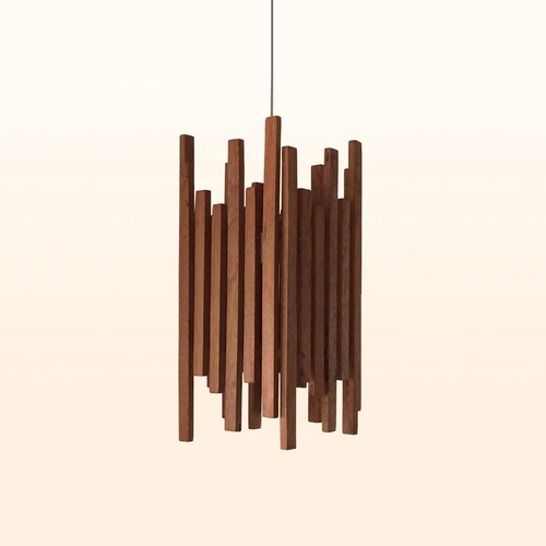 Luminária Teto Pendente Led Design Artesanal Madeira