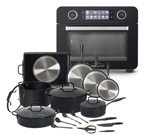 Batería De Cocina Jade Cook Black + Horno Digital / Freidora Negro