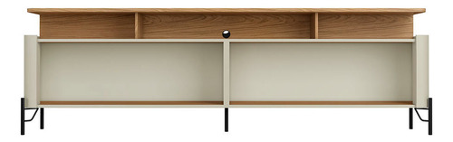 Rack Para Sala Com Portas Brise 180cm Pés Em Metal 100% Mdf Cor Louro E Luna Com Preto