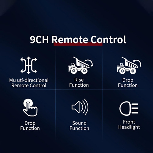Camión volquete RC, camión volquete con control remoto a escala 1:24, camión de construcción RC de 9 canales y 2.4 GHz, vehículos de ingeniería, juguetes educativos con luz y música para niños y niñas