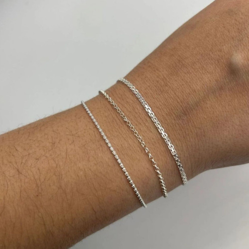 Kit 3 Pulseiras De Prata 925 Bismark Português E Diamantada Comprimento 18.5 cm Diâmetro 18.5 cm