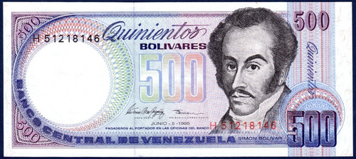 Billete De 500 Bolívares H8 Junio 5 1995 Bolívar Orquídea
