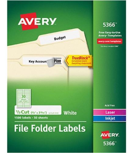 1500 Etiquetas Adhesivas Blanca Folder Avery 1.7 X 8.7 Cm 