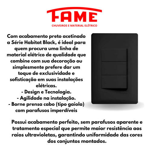 Kit 10 Interruptores Triplo Simples Preto 16a/250v Fame