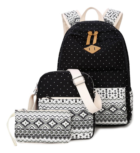 Mochila Con Estampado De Lona Lindas Negro