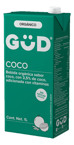 Alimento Líquido De Coco Güd Sin Azucar Organico 12 Pzas/ 1l