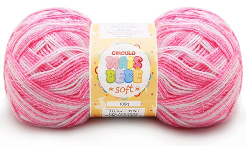 Fio Mais Bebê Soft Circulo 100g 322mts Fio Para Bebê Tex 311 Cor 9271- Mescla Canção Ninar Rosa/Branco