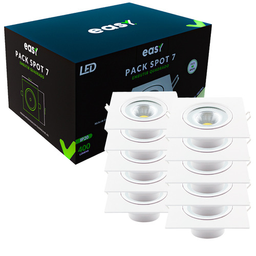 Pack 10 Spot Led Embutir Quadrado 7w Branco Neutro Easy 110V/220V