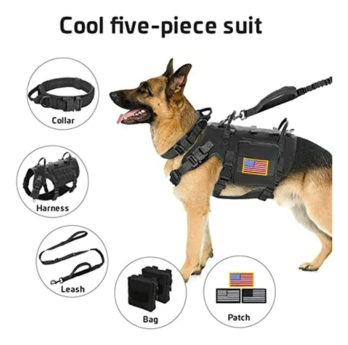 Arnés Táctico Para Perros Con Collar De Entrenamiento Y Corr