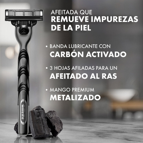 Máquina De Afeitar Gillette Mach3 Carbono Con Carbón Activad