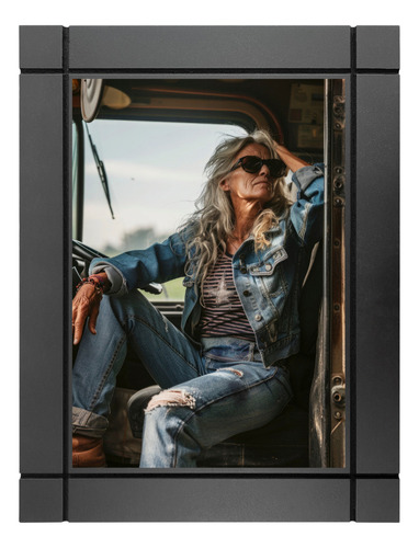 Cuadro Decorativo Madera Mujer Mayor Posando En Camioneta