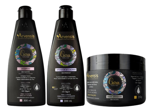 Kit Arvensis Cachos Shampoo Ativador Ondulados Geleia Suave