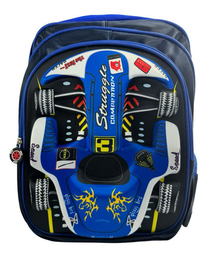 Mochila Escolar Infantil Costas Carros Super Motor 3d Cor Azul-escuro Desenho Do Tecido Liso