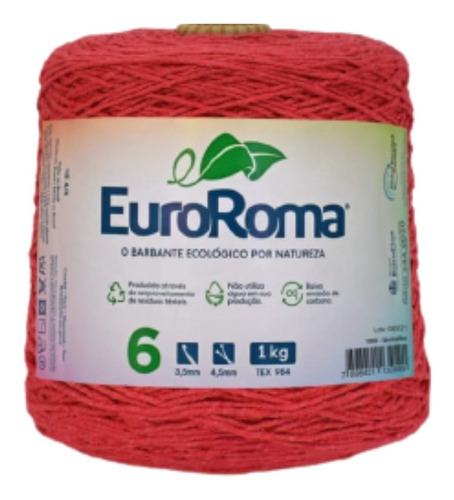 Barbante Euroroma 1 Kg 1016m Nº6 Tricô Crochê Cores Full Cor Vermelho 1000