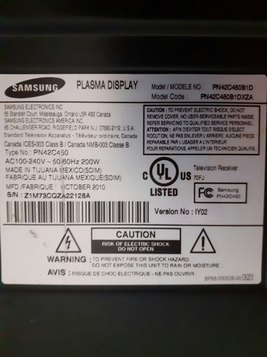 Imagen 9 de 10 de Tv Plasma Samsung Pn42c450b1dxza.pantalla Rota.!!!!!