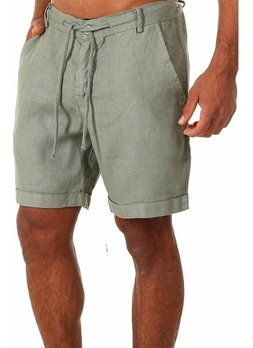 Short De Playa De Lino Casual Para Hombre