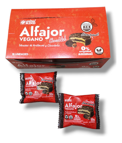 Alfajor Vegano Avellana Bañado Animal Kind Caja X18u