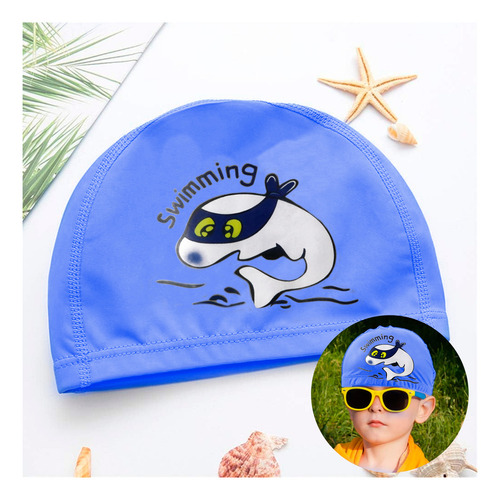Gorro De Natación Infantil Diler Fabricado En Pu Diseño Colorido Y Estampado Divertido Protección Contra Cloro Y Ajuste Cómodo Ideal Para Niños Clases Vacaciones Alberca Color Azul Marino